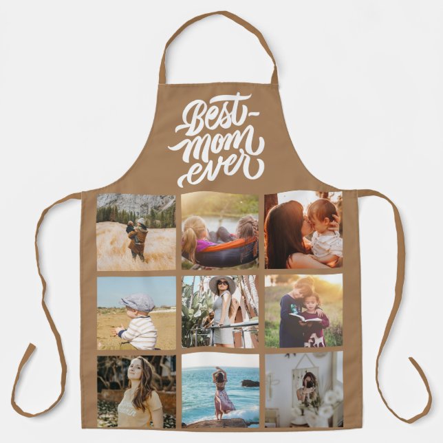 Best Mom Ever Personalized 12 Photo Collage Brown Apron (Front)
