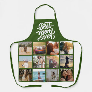 Best Mom Ever Personalized 12 Photo Collage Green Apron