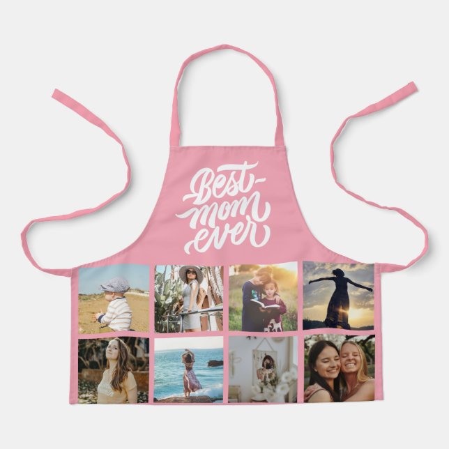 Best Mom Ever Personalized 12 Photo Collage Pink Apron (Front)