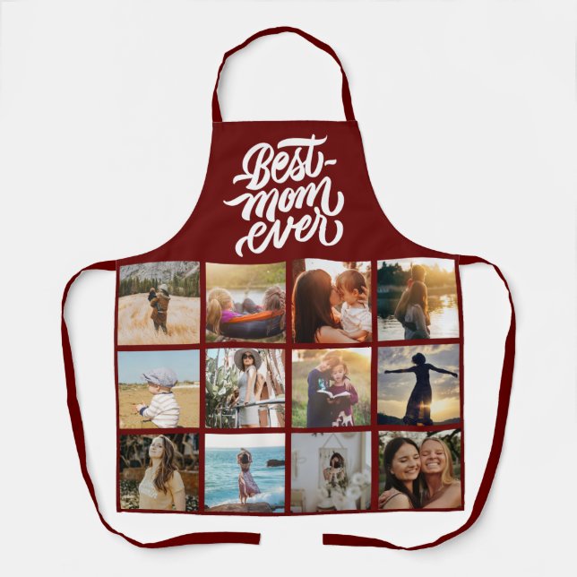 Best Mom Ever Personalized 12 Photo Collage Red Apron (Front)
