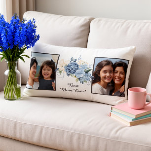 Best Mom Ever Personalized 2 Photo Floral Lumbar Pillow