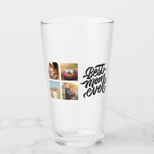 Best Mom Ever Personalized 4 Photo Collage Glass (Front)