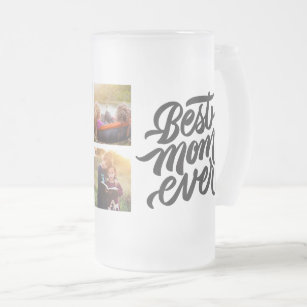 Best Mom Ever Personalized 6 Photo Collage Frosted Glass Beer Mug