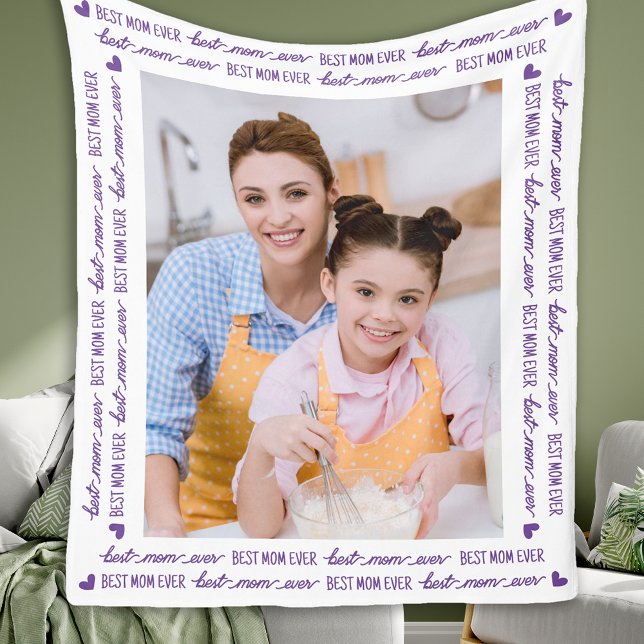 Best Mom Ever Personalized Elegant Modern Photo Fleece Blanket (Creator Uploaded)