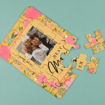 Best mom ever personalized family photo and text jigsaw puzzle<br><div class="desc">Modern cute floral custom photo personalized mom's birthday or Mother's Day family keepsake puzzle with a pastel colorful botanical pattern and a trendy "best mom ever" typography script overlay.           Perfect gift for mom or grandma.</div>