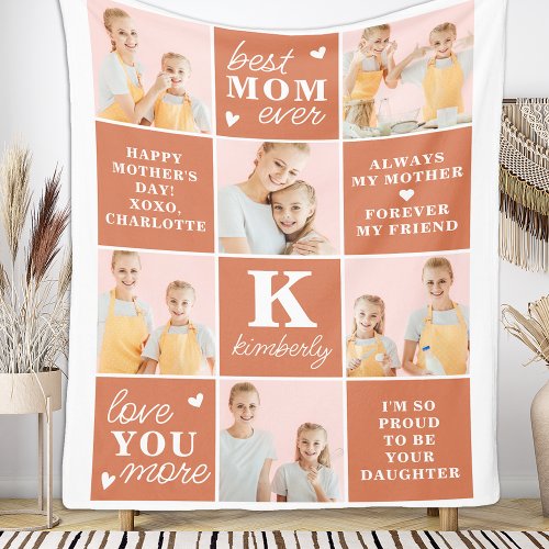 Best MOM Ever Personalized Monogram Photo Collage Fleece Blanket