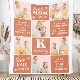 Best MOM Ever Personalized Monogram Photo Collage Fleece Blanket