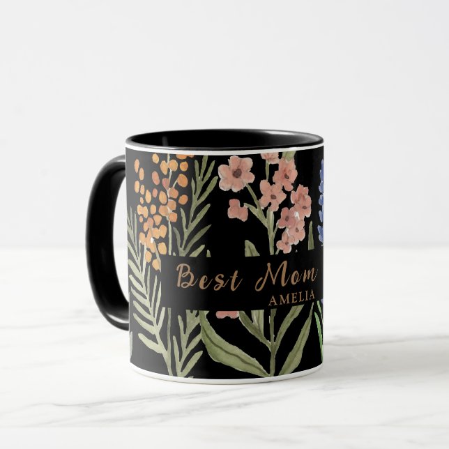 Best Mom Ever – Personalized Name floral Mug (Front Left)