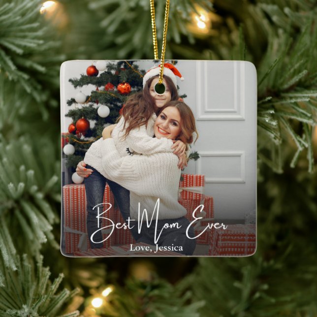 Best Mom Ever Personalized Photo Ceramic Ornament (Tree)