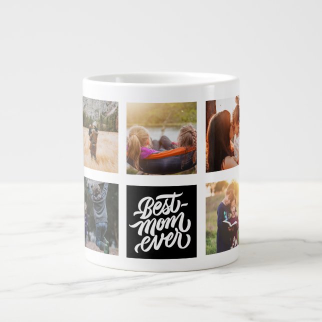 Best Mom Ever Personalized Photo Collage Black Giant Coffee Mug (Front)