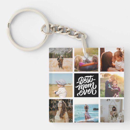 Best Mom Ever Personalized Photo Collage Black Keychain