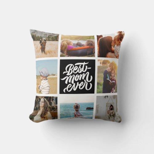 Best Mom Ever Personalized Photo Collage Black Throw Pillow