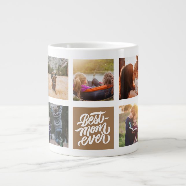 Best Mom Ever Personalized Photo Collage Brown Giant Coffee Mug (Front)