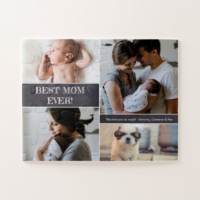  "Best Mom Ever" Personalized Photo Collage Family Jigsaw Puzzle (Horizontal)