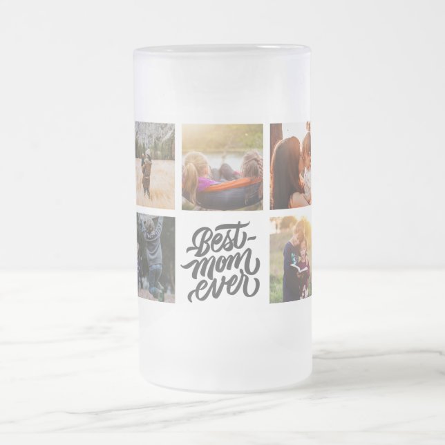 Best Mom Ever Personalized Photo Collage Frosted Glass Beer Mug (Center)