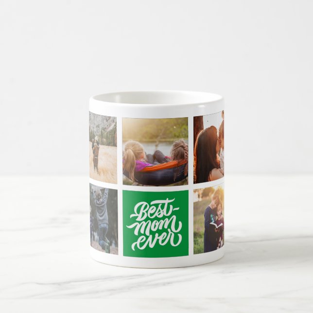 Best Mom Ever Personalized Photo Collage Green Coffee Mug (Center)