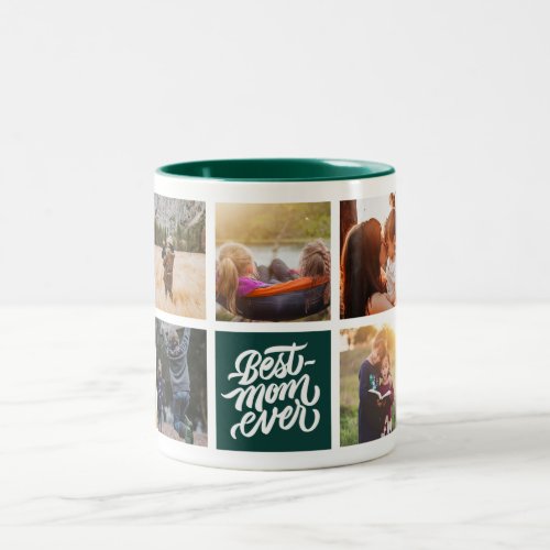 Best Mom Ever Personalized Photo Collage Green Two_Tone Coffee Mug