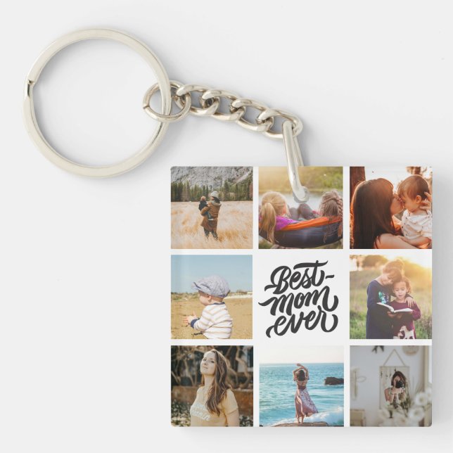 Best Mom Ever Personalized Photo Collage Keychain (Front)