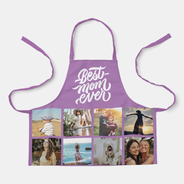 Best Mom Ever Personalized Photo Collage Lavender Apron (Front)