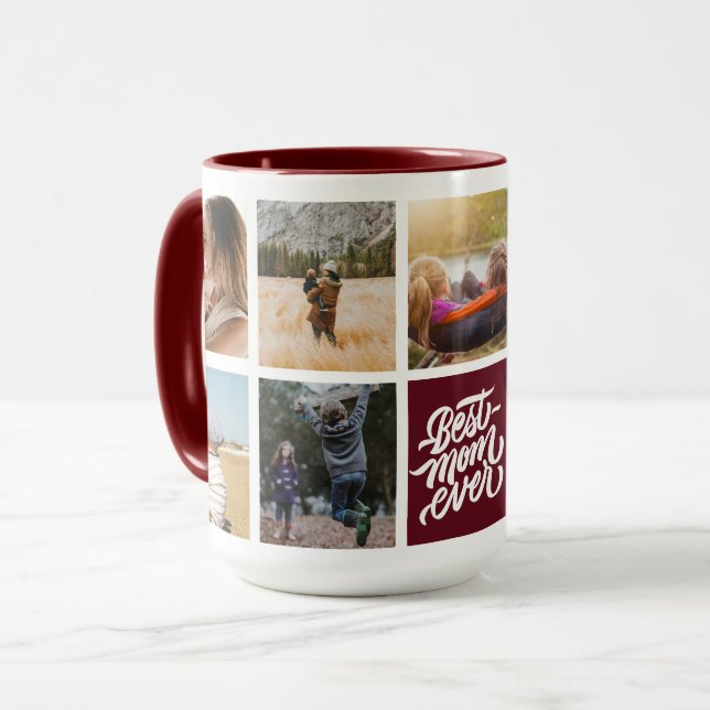 Best Mom Ever Personalized Photo Collage Maroon Mug (Front Left)