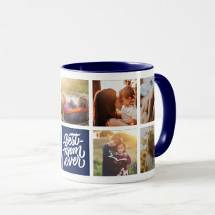 Best Mom Ever Personalized Photo Collage Navy Blue Mug