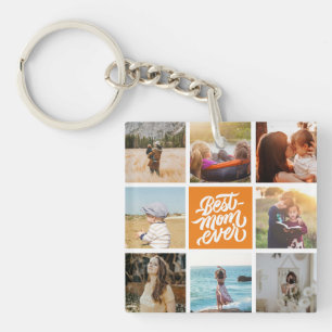 Best Mom Ever Personalized Photo Collage Orange Keychain