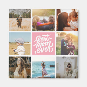 Best Mom Ever Personalized Photo Collage Pink Magnet