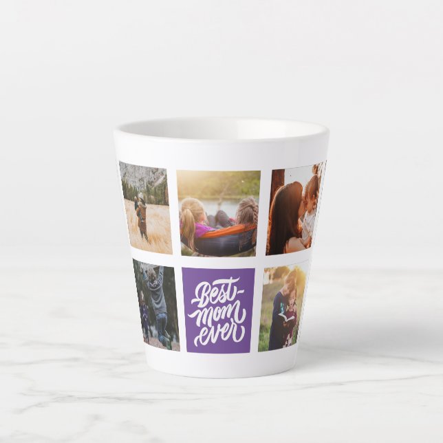 Best Mom Ever Personalized Photo Collage Purple Latte Mug (Front)