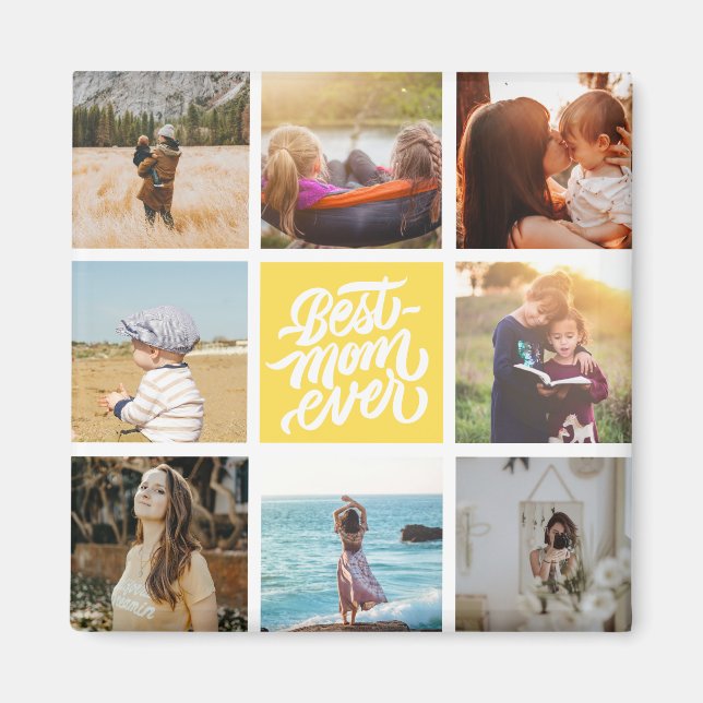 Best Mom Ever Personalized Photo Collage Yellow Magnet (Front)