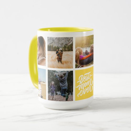 Best Mom Ever Personalized Photo Collage Yellow Mug