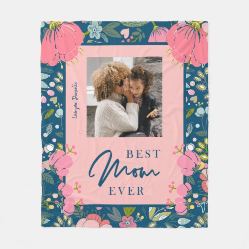 Best mom ever personalized photo Mothers Day Fleece Blanket