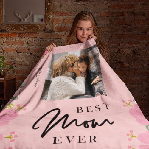 Best mom ever personalized photo Mothers Day Fleece Blanket