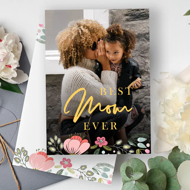 Best mom ever personalized photo Mothers Day Holiday Card | Zazzle