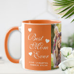Best Mom Ever Personalized Photo Mug<br><div class="desc">Create a personalized coffee mug for the Best Mom Ever by typing your names and uploading personal photos. This elegant orange photo mug with script and modern typography is decorated with hearts to make the design unique and perfect for Mother's Day.</div>