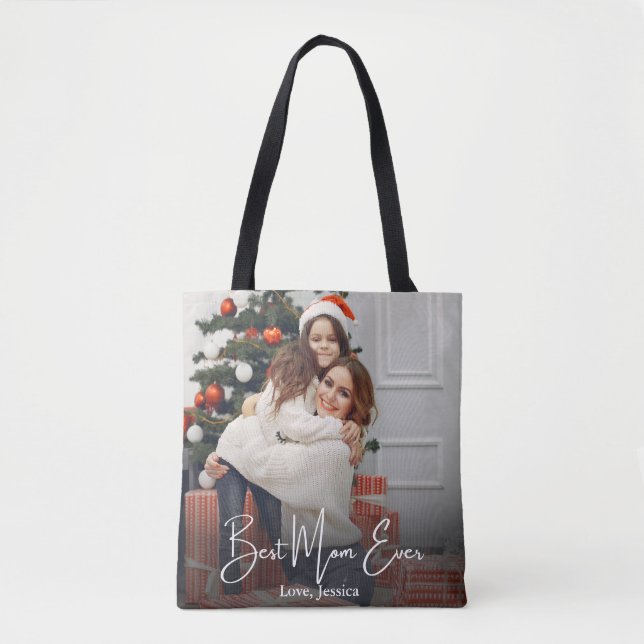 Best Mom Ever Personalized Photo Tote Bag (Front)