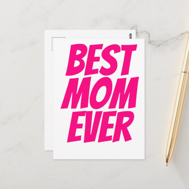 Best mom ever personalized text hot pink postcard (Front/Back In Situ)