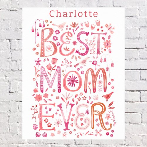 Best Mom Ever Personalized Watercolor Poster