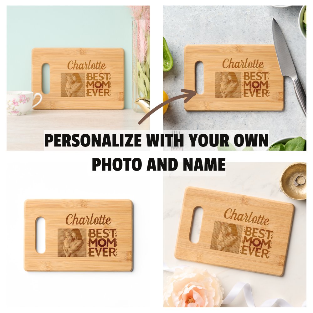 Discover Best Mom Ever Custom Photo and Name Mother's Day Gifts Cutting Board