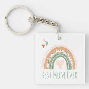 Best Mom Ever Photo Boho Rainbow Keychain