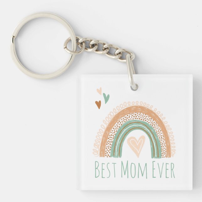 Best Mom Ever Photo Boho Rainbow Keychain (Front)