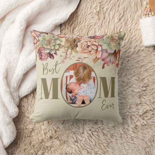Best Mom Ever Photo Cactus  Throw Pillow