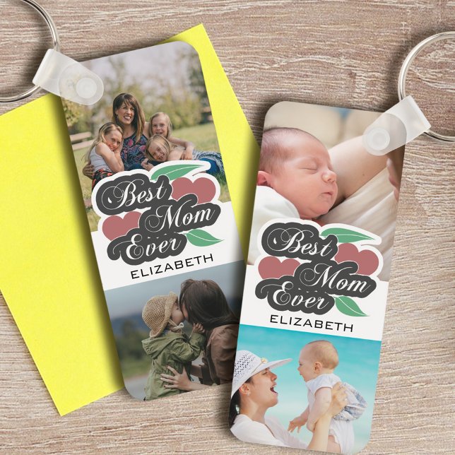 Best Mom Ever Photo Collage Birthday Keepsake Cute Keychain (Creator Uploaded)