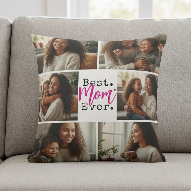 Best Mom Ever Photo Collage Birthday Mother's Day Throw Pillow (Creator Uploaded)