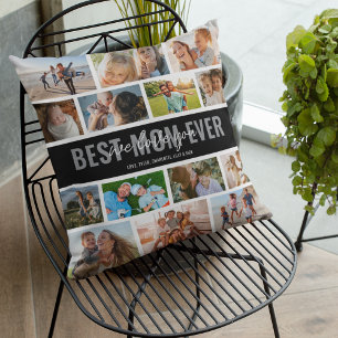 Best Mom Ever Photo Collage Black Throw Pillow