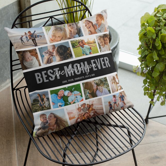 Best Mom Ever Photo Collage Black Throw Pillow (Creator Uploaded)