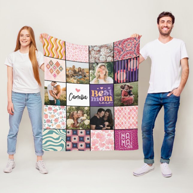 Best Mom Ever Photo Collage Chic Modern Patterns Fleece Blanket (In Situ)