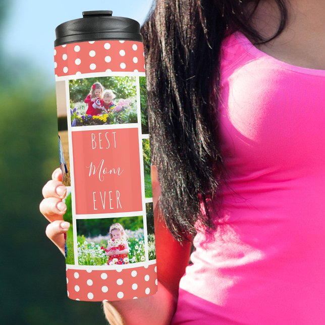 Best Mom Ever Photo Collage Coral and White Thermal Tumbler (Creator Uploaded)