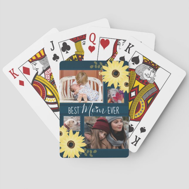 Best Mom Ever Photo Collage Floral Poker Cards (Back)