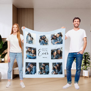 Best mom ever photo collage light blue mother fleece blanket