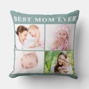 Best Mom Ever Photo Collage Mother's Day Aqua Throw Pillow
